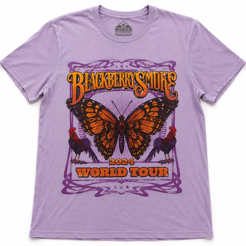 Blackberry Smoke 2024 World Tour T Shirt Merch Mountain Medium Purple Butterfly
